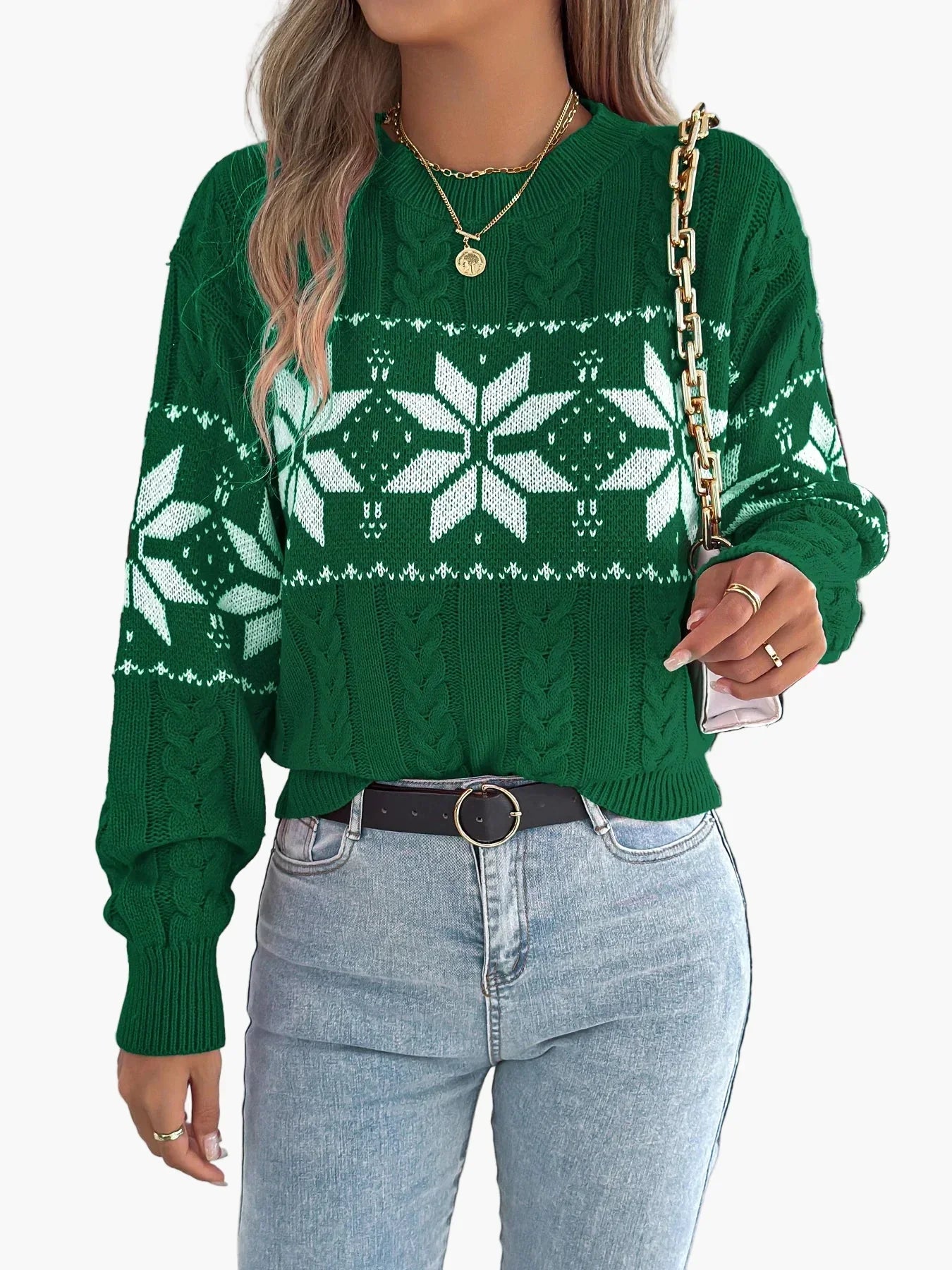 WW | Winter Pullover with Norwegian Pattern - Cozy Knit Sweater for Christmas & Everyday