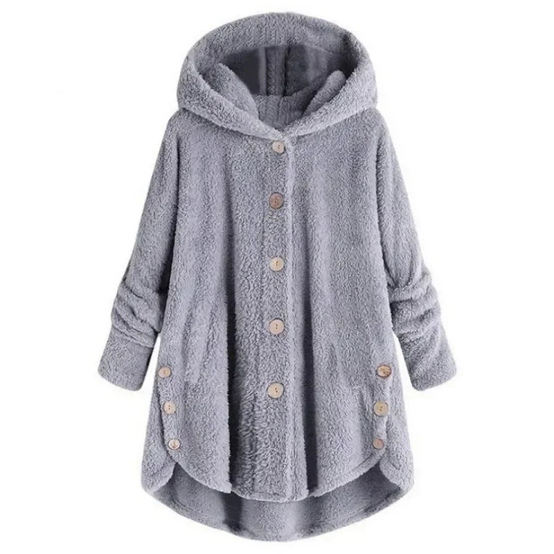WW | Damen Fleecejacke – Lässig Schnitt – Kapuze – Druckknopfverschluss – Plüschweicher Griff – Taschen