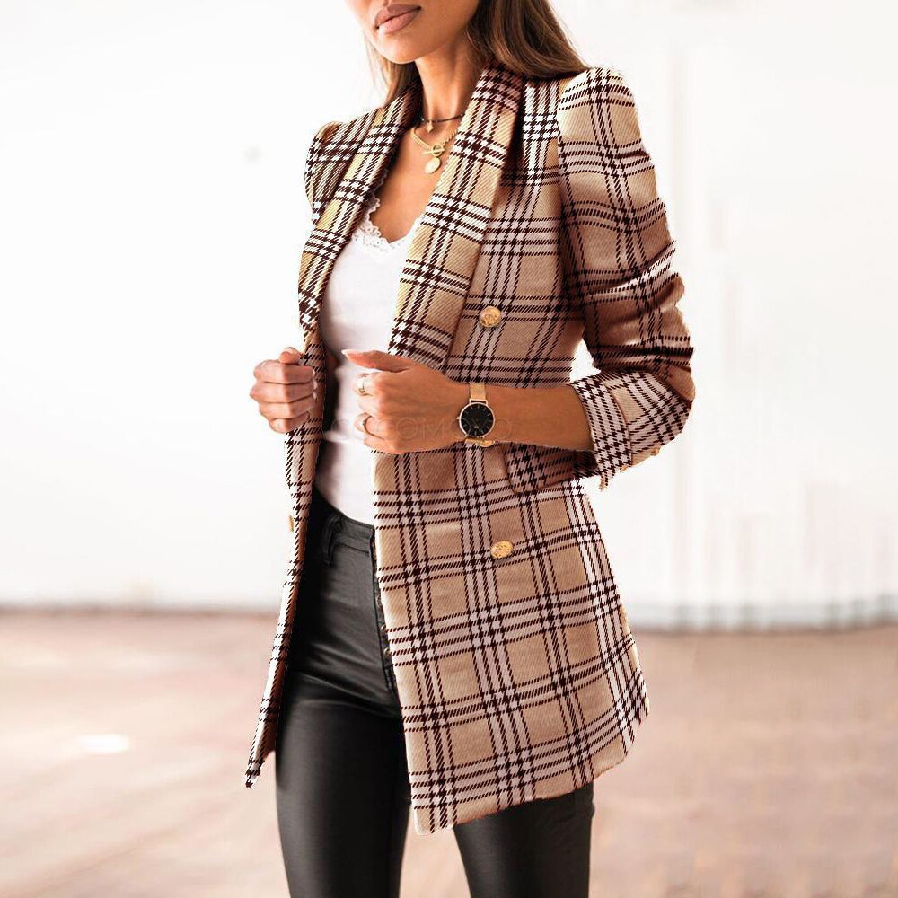 WW | Tailored Fit Double Breasted Plaid Structured Cropped