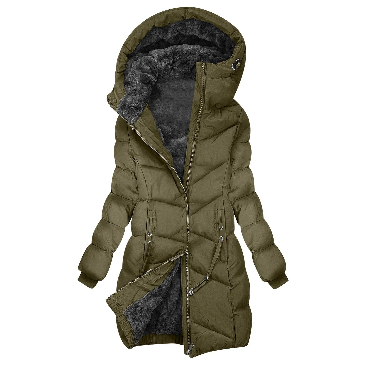WW | Wintermantel Lang Steppjacke mit Kapuze - Winddichter, Warmer Outdoor Parka