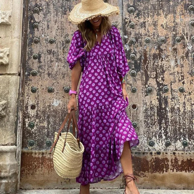 Elysia | Boho Floral Print Maxi Dress