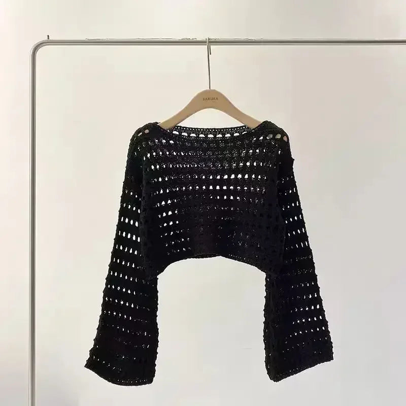 WW | Langes Gehäkeltes Strickoberteil für Frauen