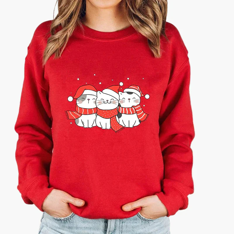 WW | Christmas Sweater with Cat and Fairy Lights - Funny Winter Sweater for Cat Lovers
