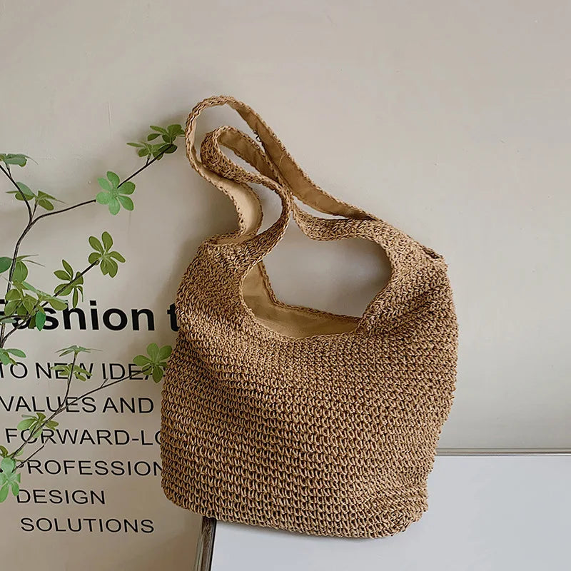 WW | Round Straw Shoulder Bag For Summer With Hand Weave