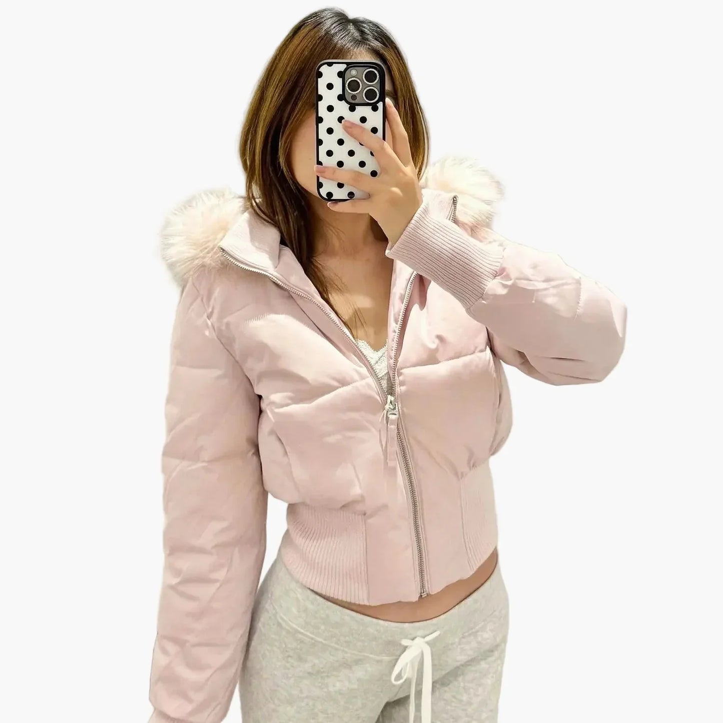 WW | Winter jacket with hood and fur collar - Fashionable, fitted transitional jacket for autumn and winter