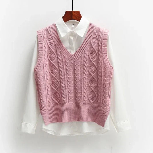 WW | Damen Kabelstrick Pullover Weste