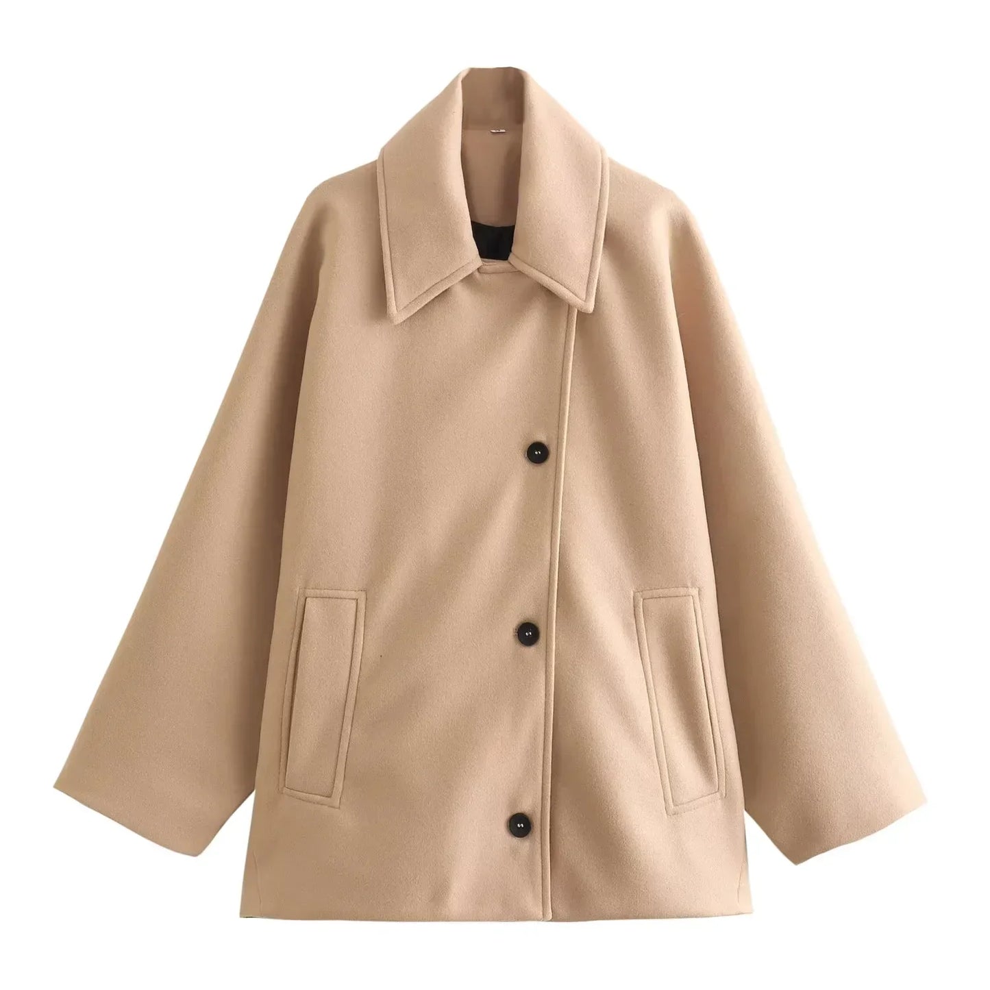 WW | Oversized Winter Coat with Long Sleeves and Button Placket