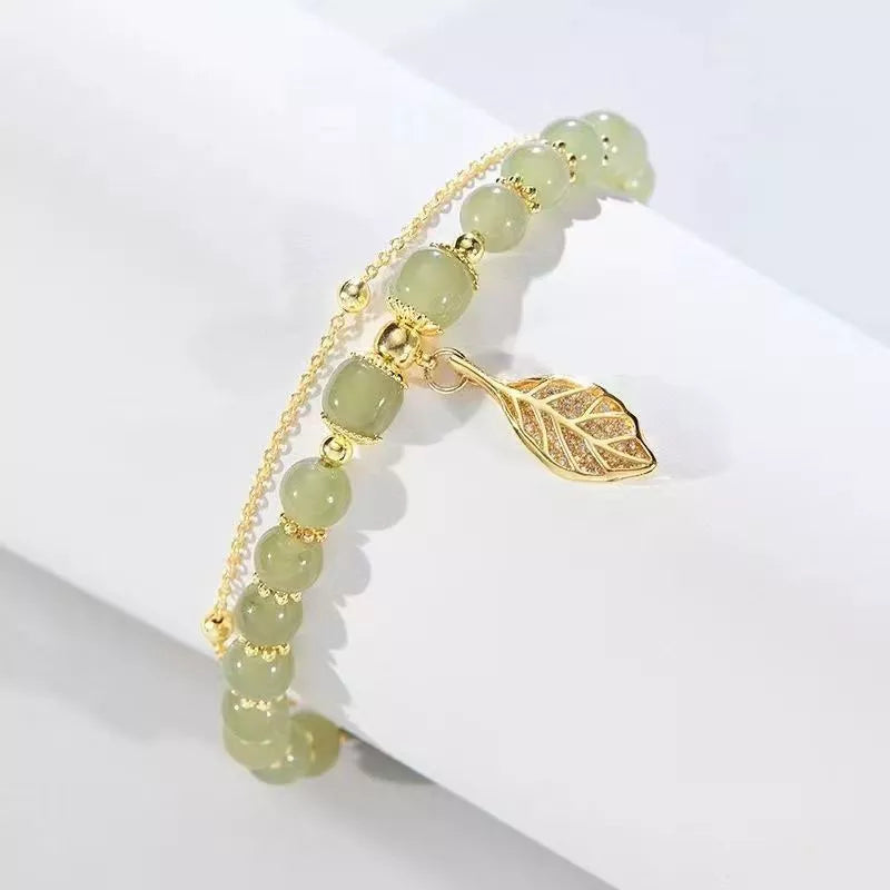 WW | Jade Bracelet with Leaf Pendant