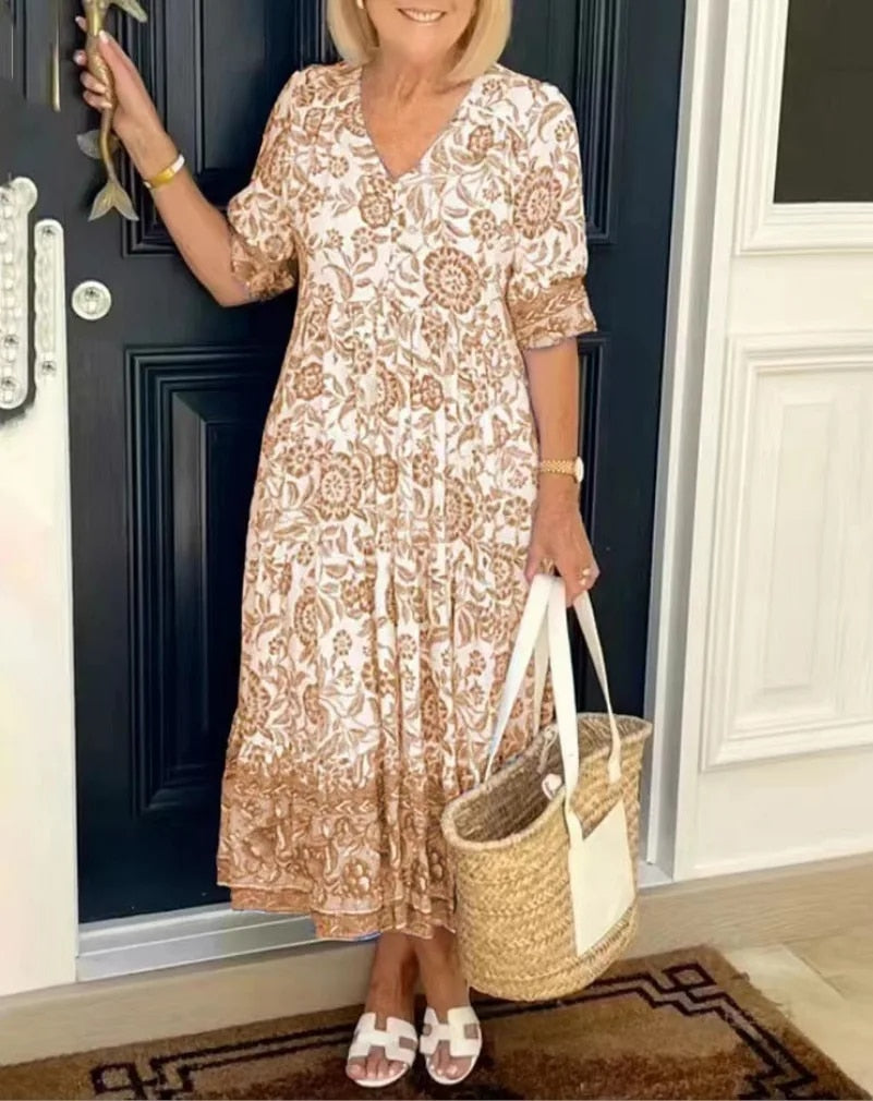 Evelyn - Elegant Floral V-Neck Dress