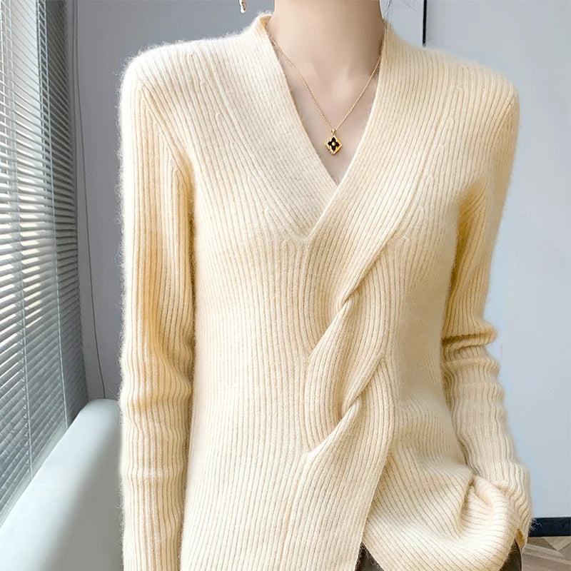 Mirella™ - Women's Twisted V-Neck Sweater