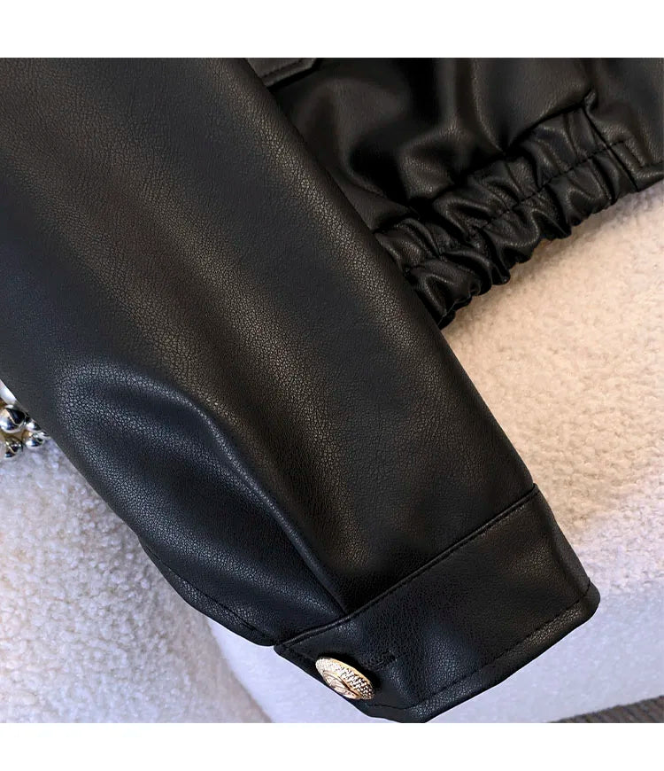 WW | Pre-sewn Leather Jacket with Lacing and Thick Hood