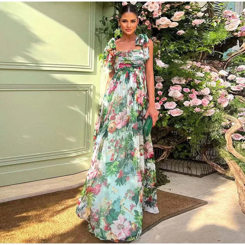 WW | Maxi Dress Elegant Backless with Floral Print