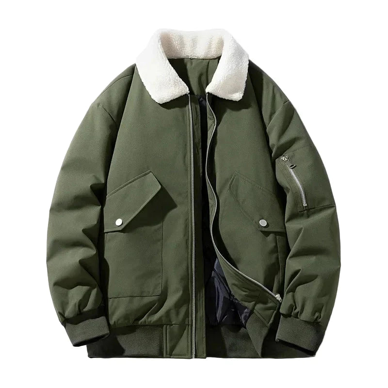 WW | Winter Bomber Jacket with Fashionable Lambskin Collar - Casual Style for Cold Days