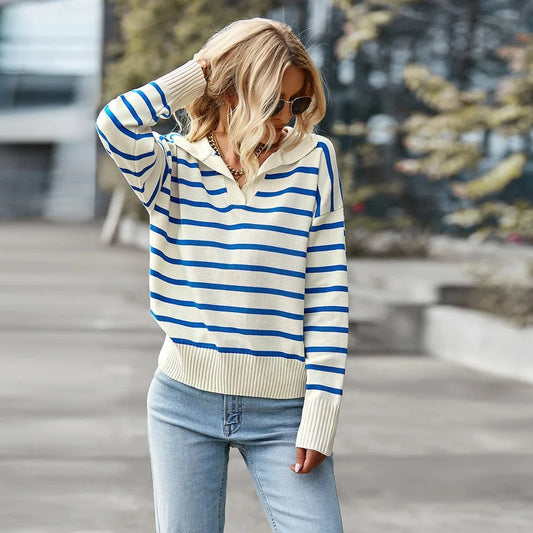 WW | Gestreifter V-Ausschnitt Pullover