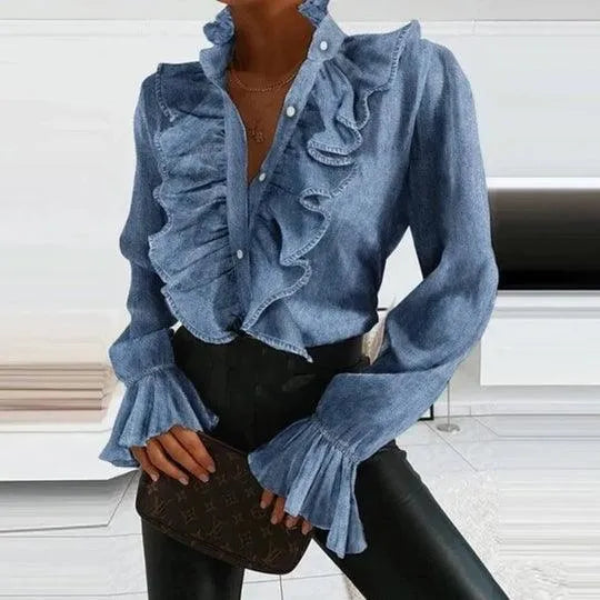 WW | Bluse mit Rüschen und Langen Ärmeln.