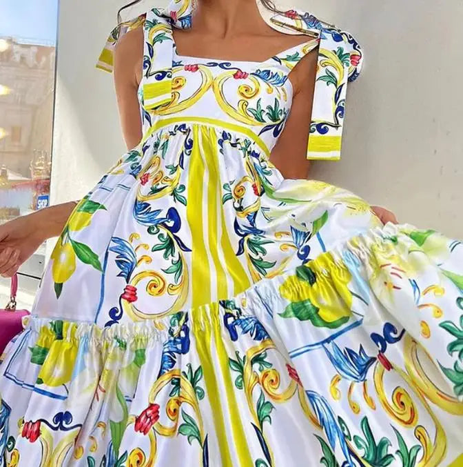Serena Floral Lace-Up Maxi Dress