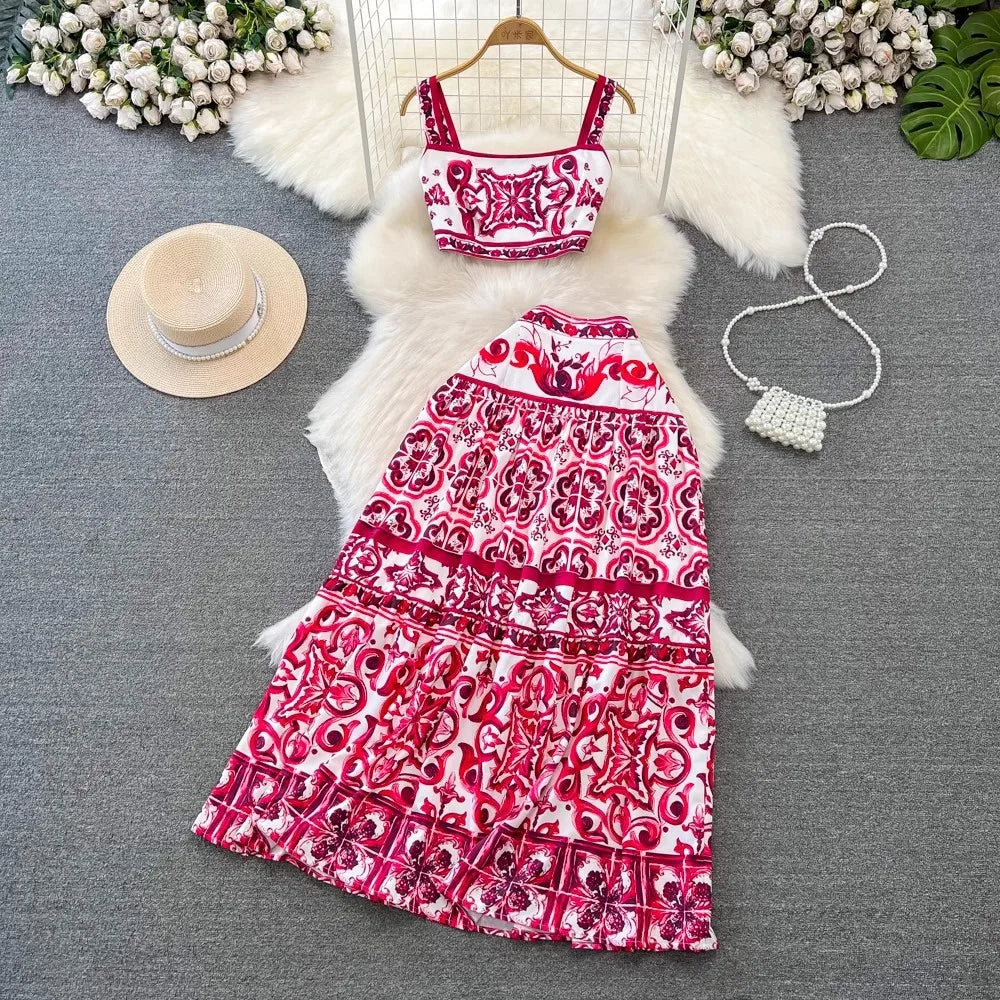 WW Flower Two-Piece | Stylish Top and Maxi Skirt Printed Summer Women's Set