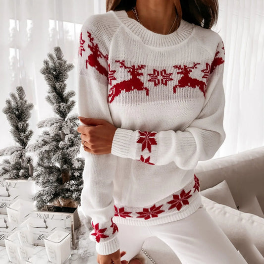 WW - Ugly Christmas Sweater - Comfortable knitted sweater with O-neck, reindeer and snowflake pattern