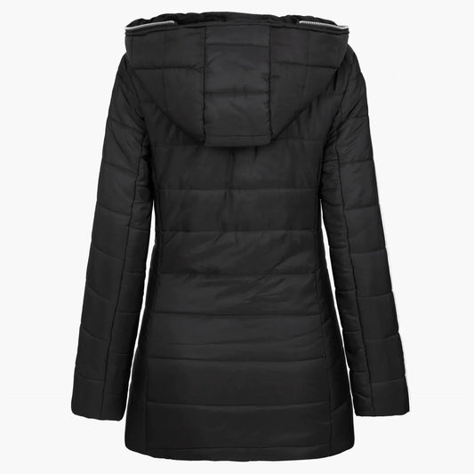 WW | Winter Quilted Jacket with Hood and Asymmetrical Zipper - Fashionable Outdoor Jacket for Cold Days