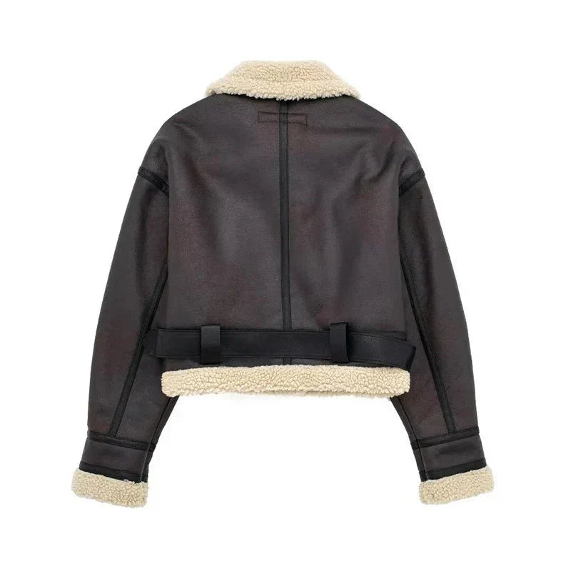 WW | Aviator Jacke - Faux Shearling Futter - Gürteldesign