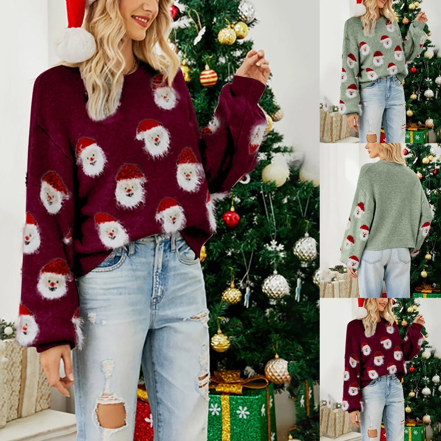 WW - Ugly Christmas Sweater - Santa Claus Pattern Pullover