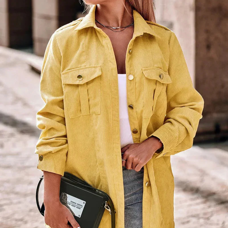 WW | Damen Gelbe Cordjacke Stilvolle Jacke Klassischer Stil