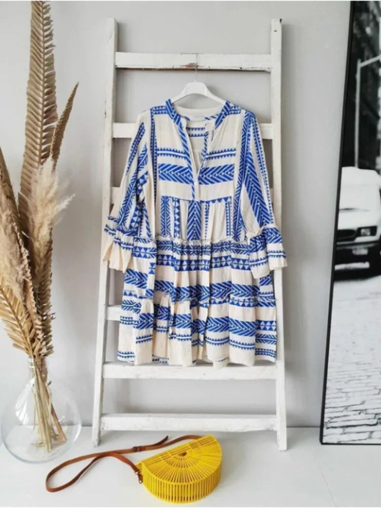 Azaria | Geometric Print V-Neck Mini Dress