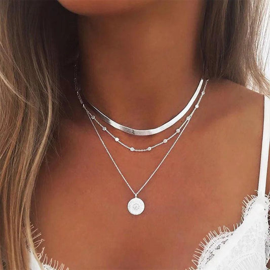 WW | 925 Sterling Silver Three Layer Round Necklace