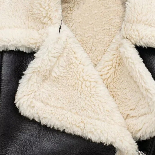 WW | Lederjacke mit Teddy Fleece Innenfutter