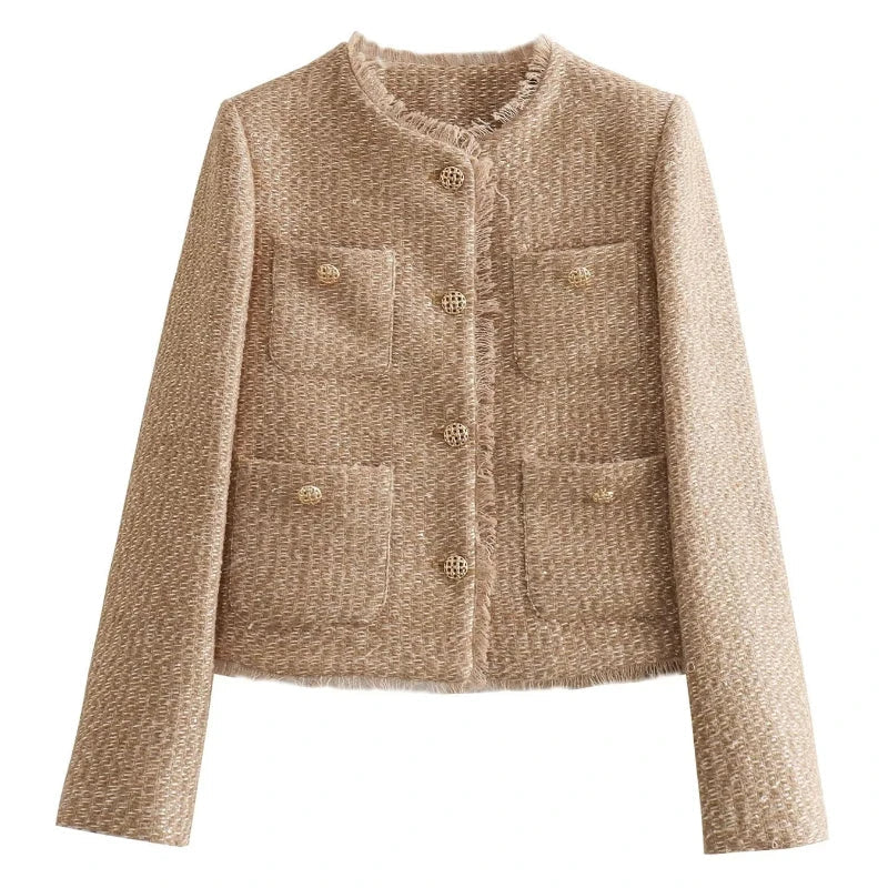 WW | Cropped Tweed Jacke mit Langen Ärmeln und Elegantem Kurzen Mantelstil