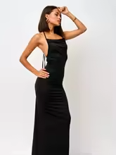 Women's Sleeveless Evening Dress with Lace-Up, Open Back and Spaghetti Straps