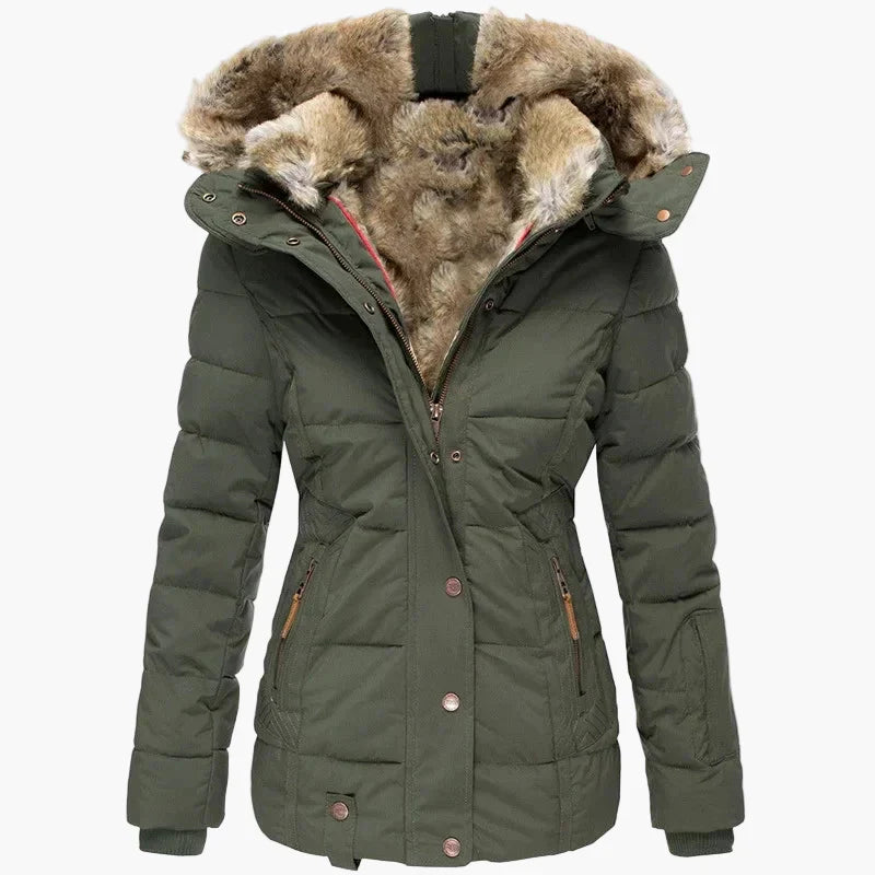 WW | Winterjacke mit Kapuze und Kunstfellbesatz - Elegante, taillierte Outdoorjacke für kalte Tage