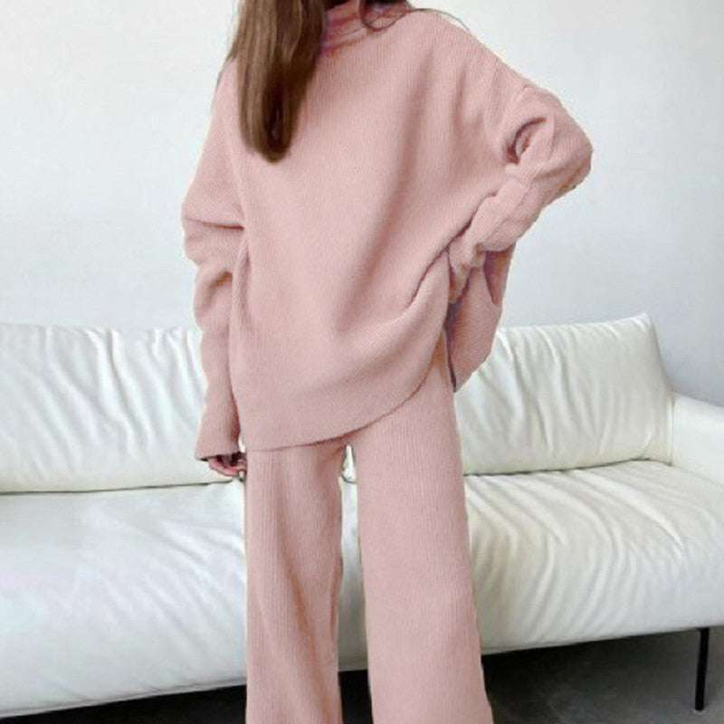 WW | Two-Piece Knitted Loungewear Set - Stylish Women's Homewear