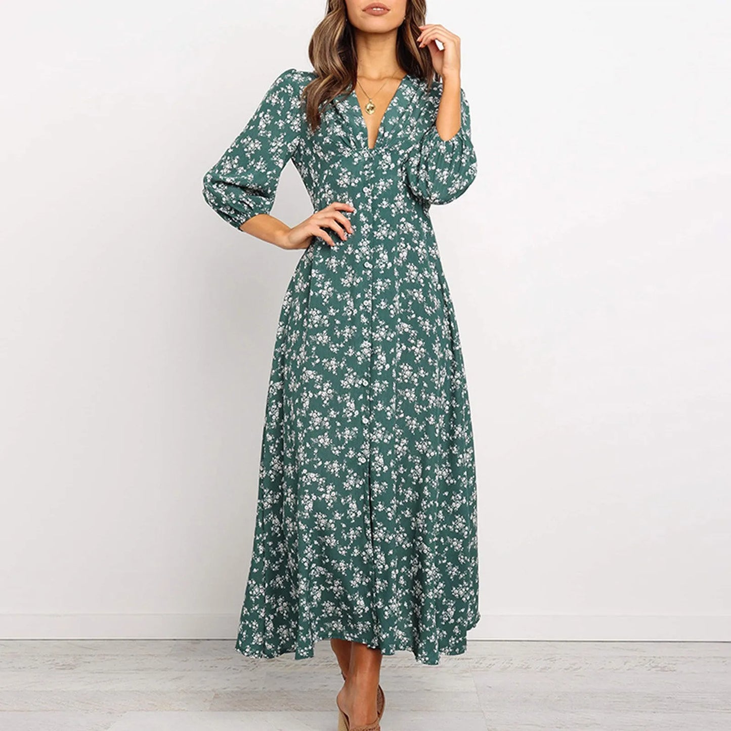 Marina™ | Floral Button-Front Midi Dress