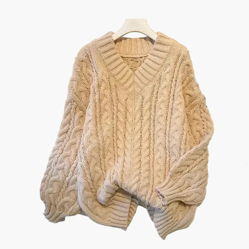 WW | Chunky Knit Sweater V-Neck Winter Casual Twist Design