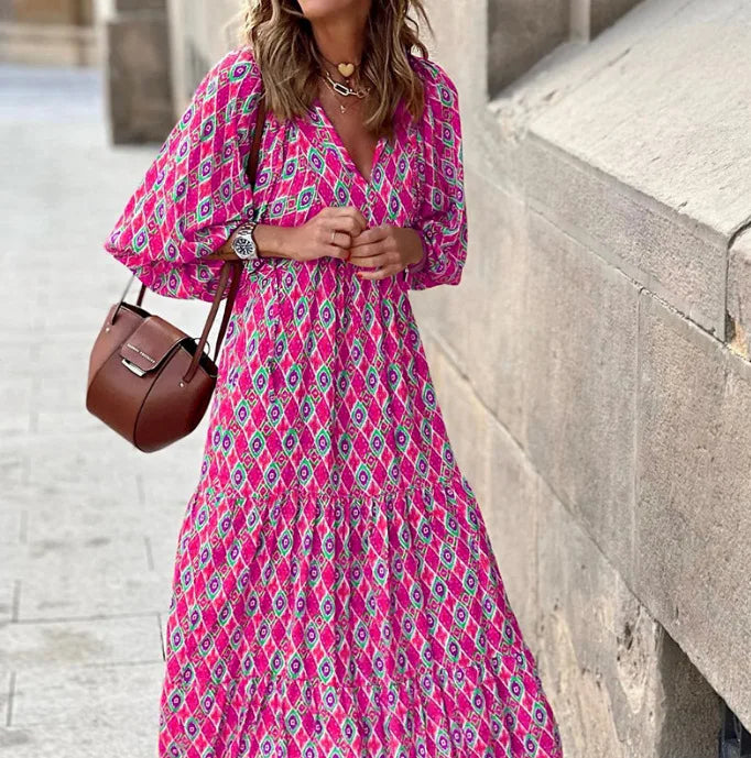 Elysia | Boho Floral Print Maxi Dress