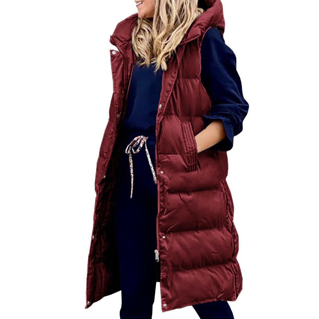 WW | Kapuze Lange Weste Lässig Mode Einreihig Jacke