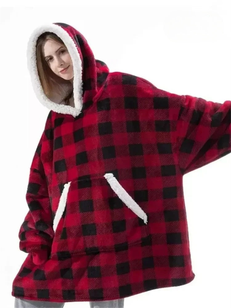 WW | Oversized Hoodie Blanket with Hood - Soft Fleece Pullover for Women & Men, Perfect for Home & Winter