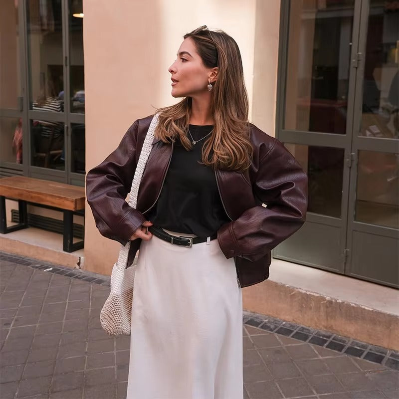 WW | Imitation Leather Jacket with Belt for Women