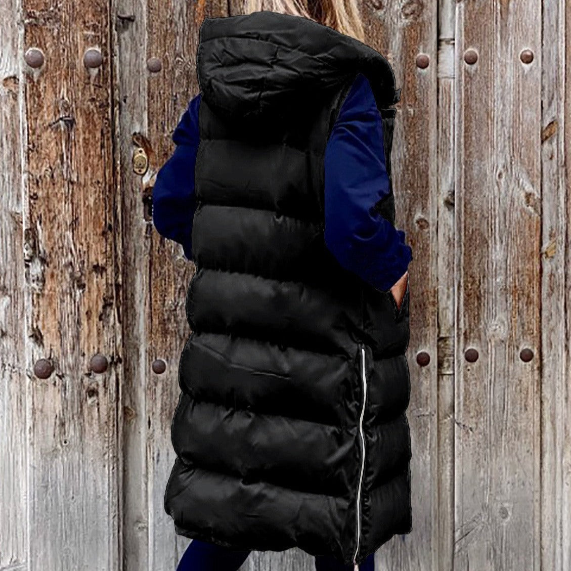 WW | Kapuze Lange Weste Lässig Mode Einreihig Jacke