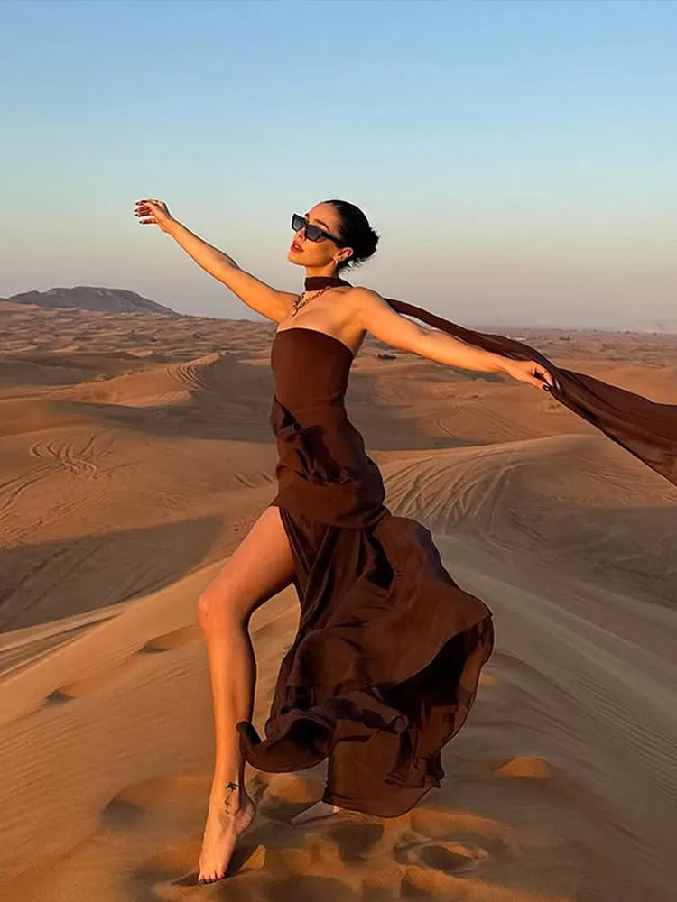 Valentina | Strapless Evening Maxi Dress with Scarf