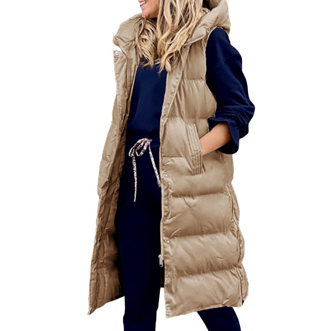 WW | Kapuze Lange Weste Lässig Mode Einreihig Jacke