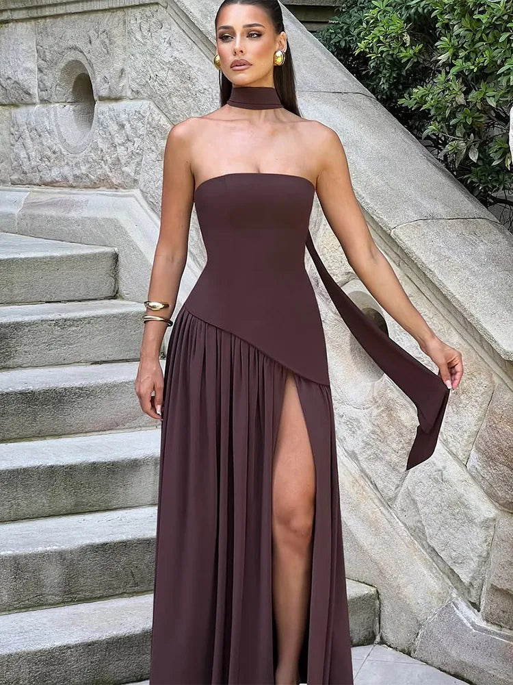 Valentina | Strapless Evening Maxi Dress with Scarf
