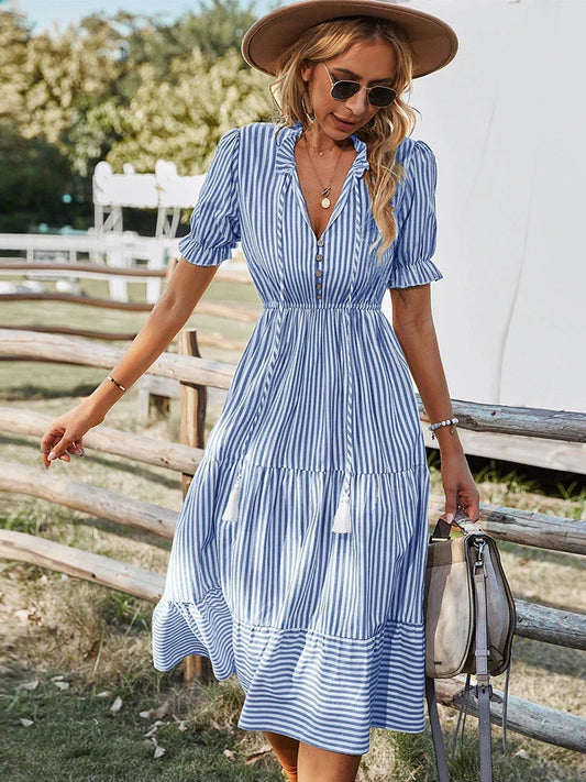 Maya | Striped V-neck Tasselled Dress