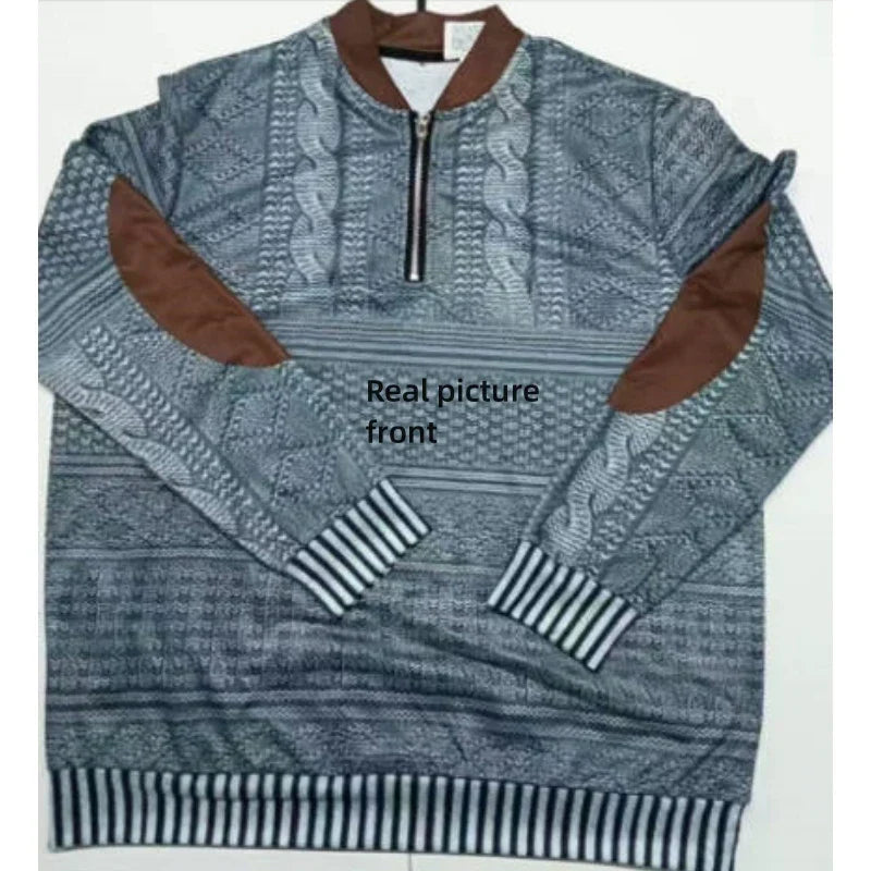 WW | Halbzipper Pullover - Modischer Strick-Look für Herbst und Winter, Warmes Sweatshirt mit Stehkragen und Ellbogen-Patches, Freizeit & Alltag