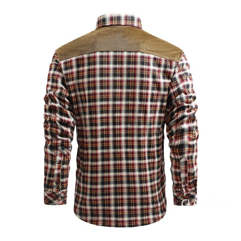 WW | Modische karierte Flanelljacke mit Wildlederdetails für Männer