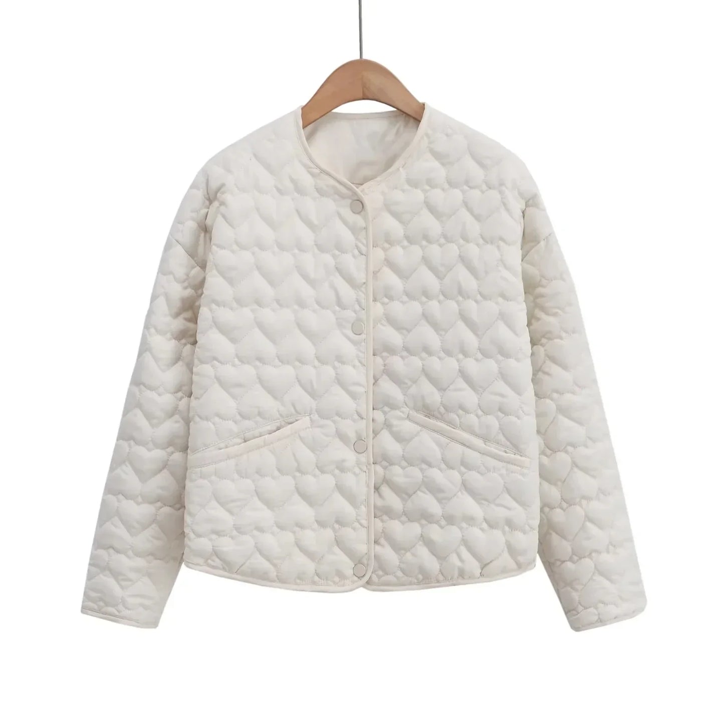 WW | Women's Quilted Jacket with Hearts – Lightweight Puffer with Snap Fasteners