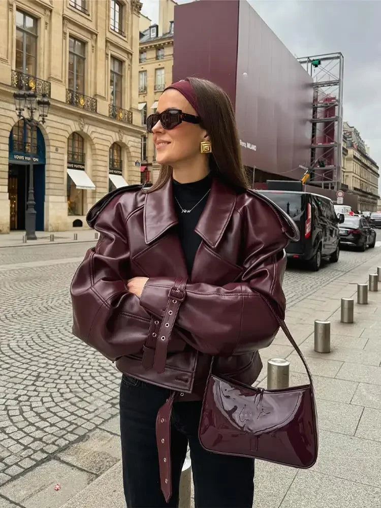 WW | Kurze Frühlings-Sommer Lederjacke für Frauen