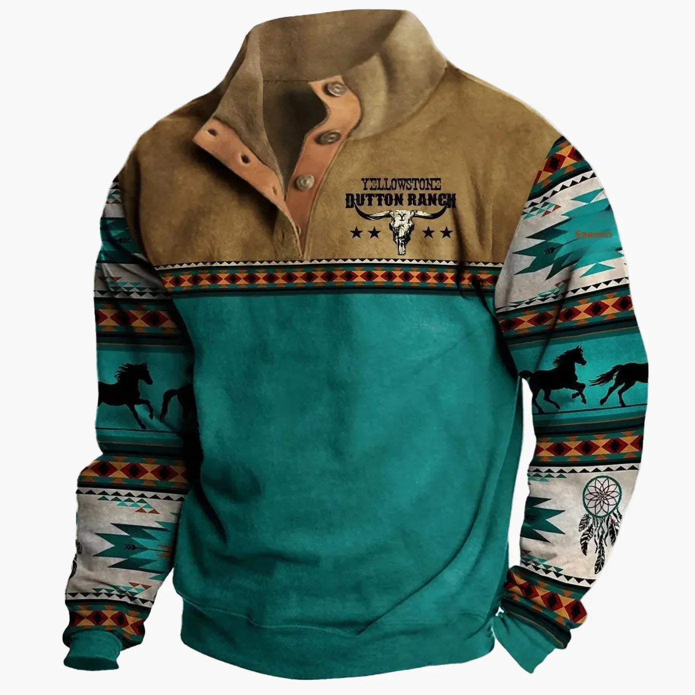 WW | Vintage Western Sweatshirt mit Ethno-Muster und Stehkragen - Freizeitpullover