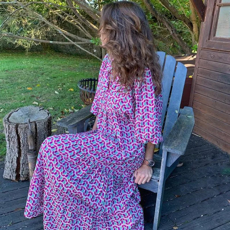 Elysia | Boho Floral Print Maxi Dress